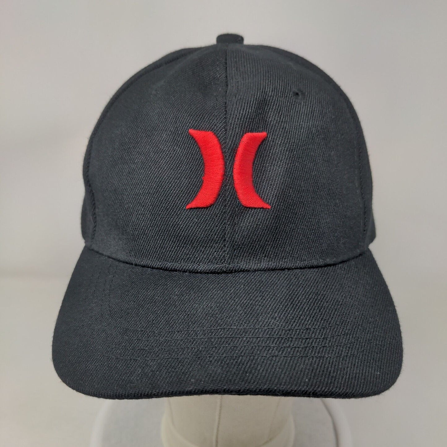 Hurley Red Logo Strapback Hat Black One Size Embroidered Adjustable
