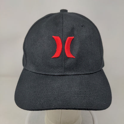 Hurley Red Logo Strapback Hat Black One Size Embroidered Adjustable