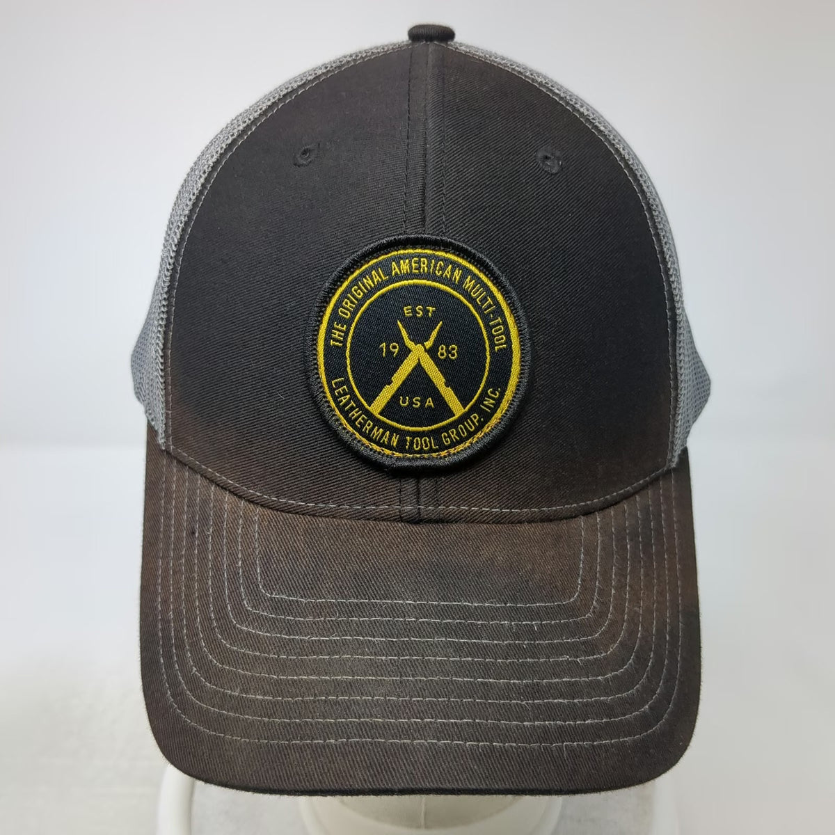 Richardson Trucker Hat Black One Size Leatherman Multi-Tool Patch Mesh Back
