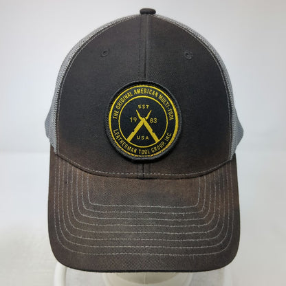 Richardson Trucker Hat Black One Size Leatherman Multi-Tool Patch Mesh Back