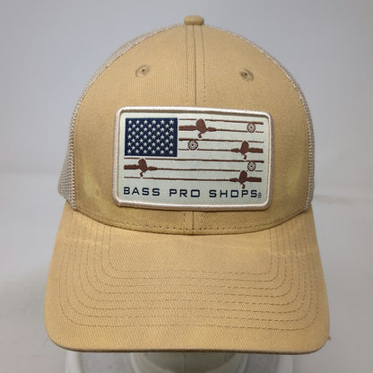 Bass Pro Shops Trucker Hat Brown One Size Mesh American Flag Fishing Rod Patch