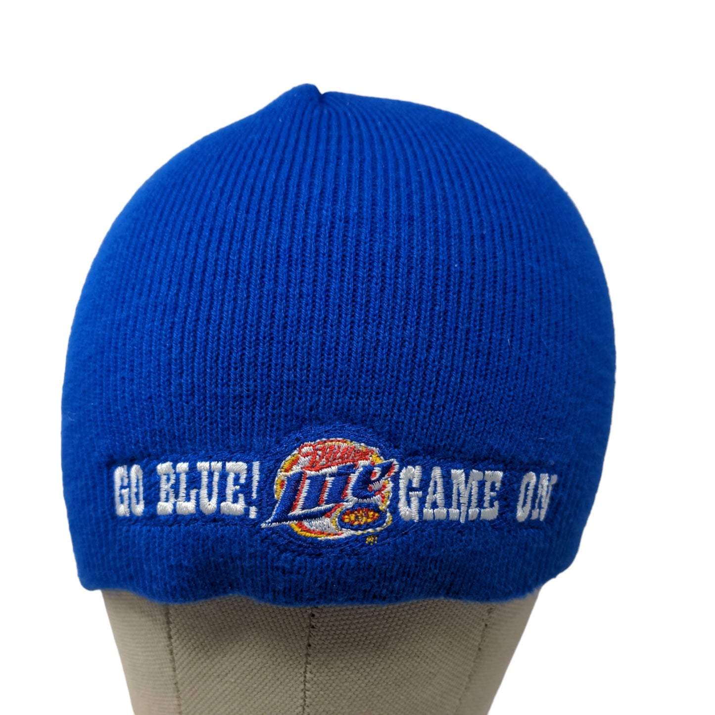 Miller Lite Men's Knit Beanie Hat Cap Blue Size OSFA Embroidered Beer Go Blue!