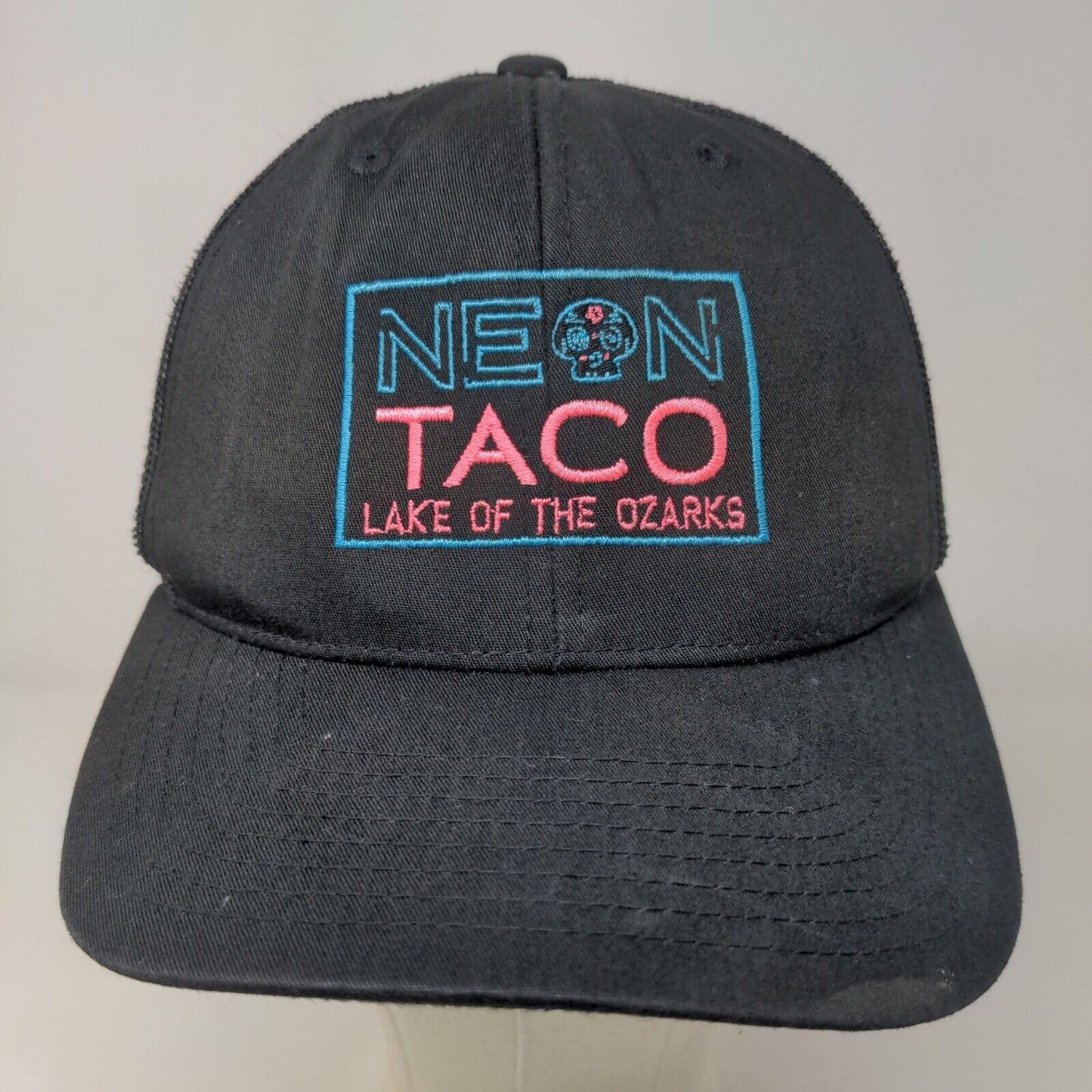Yupoong Men's Snapback Mesh Back Hat Black Neon Taco Lake of the Ozarks Logo