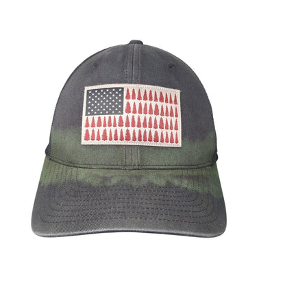 Pine Trees American Flag Fitted Trucker Hat Gray OS Mesh Back 6 Panel Columbia