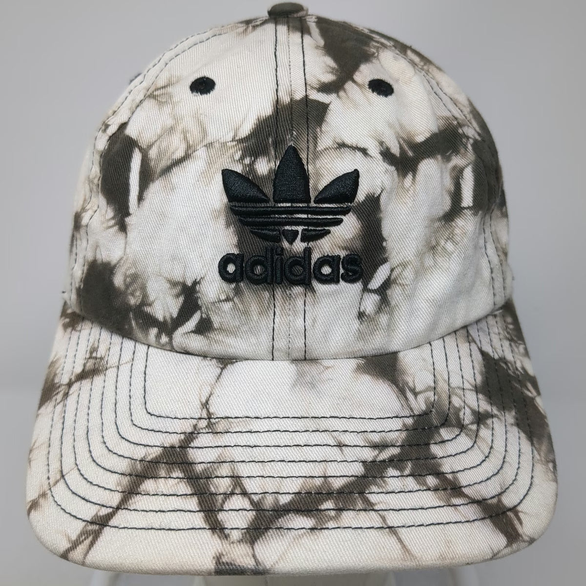 Adidas Baseball Cap Black White One Size Tie Dye Trefoil Logo Strap Buckle Hat