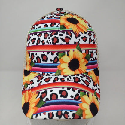Sunflower Leopard Print Strapback Trucker Hat Multi OSFA Ponytail