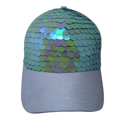 Avenue 9 Snapback Hat Blue One Size Mermaid Scales Sequin Adjustable