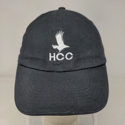 HCC Strapback Hat Black One Size Adjustable Embroidered Vented Holes 6 Panel