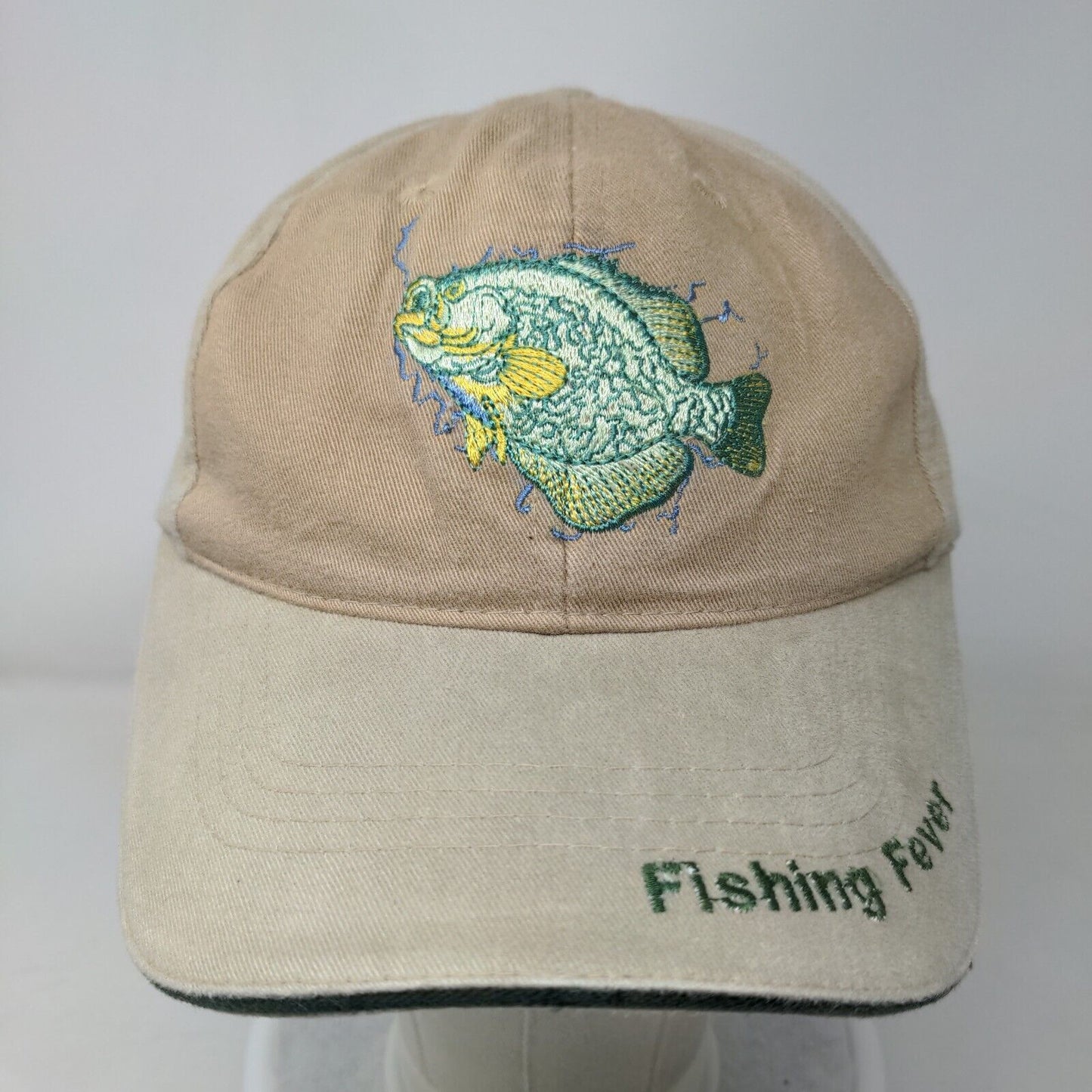 Fishing Strapback Hat Tan One Size Embroidered Adjustable Vent Holes