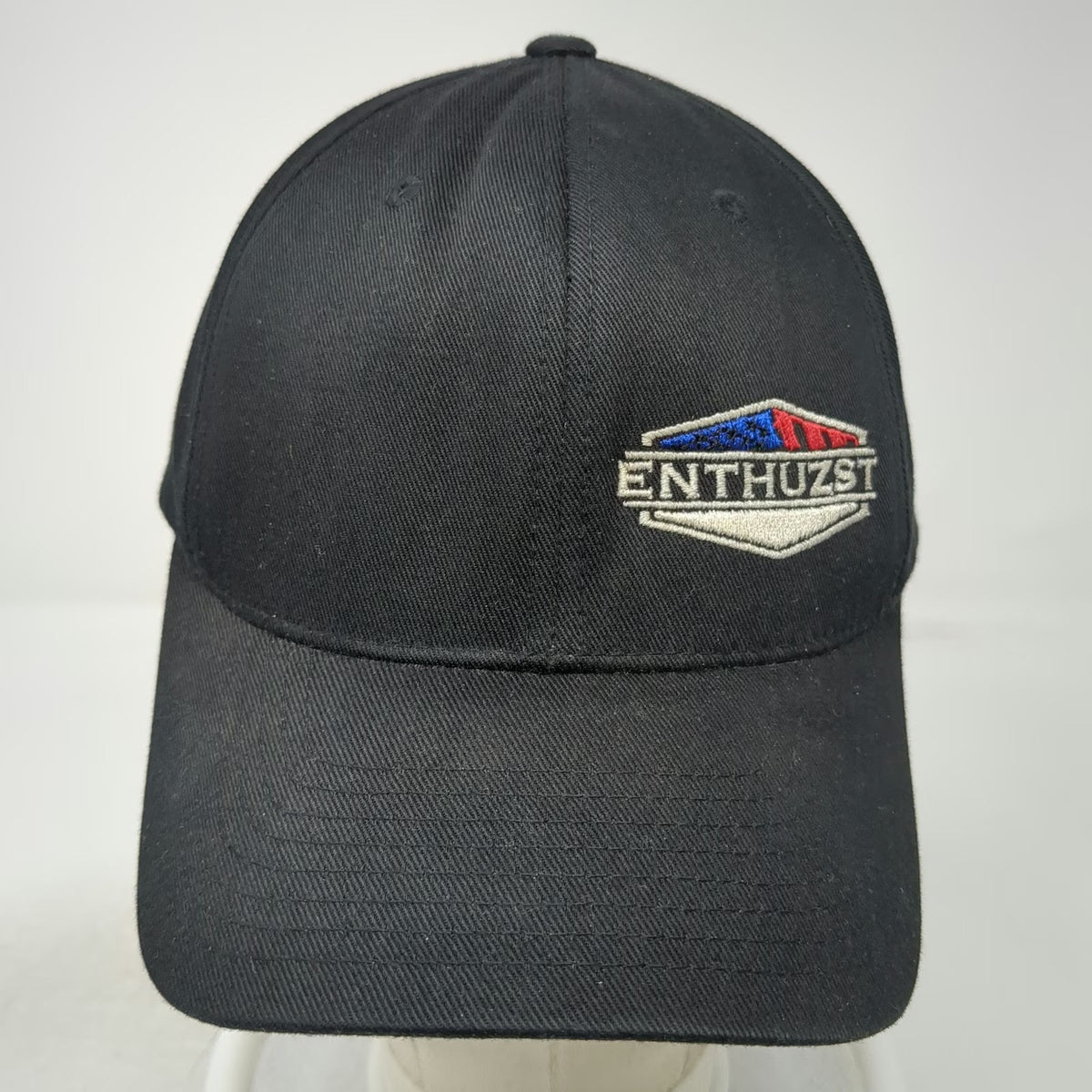 Flexfit Baseball Cap Black XL Enthuzst Shield Logo Curved Brim Fitted Tech Hat