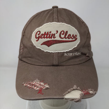 Gettin' Close Slideback Hat Brown OSFA Adjustable Embroidered Distressed Cotton