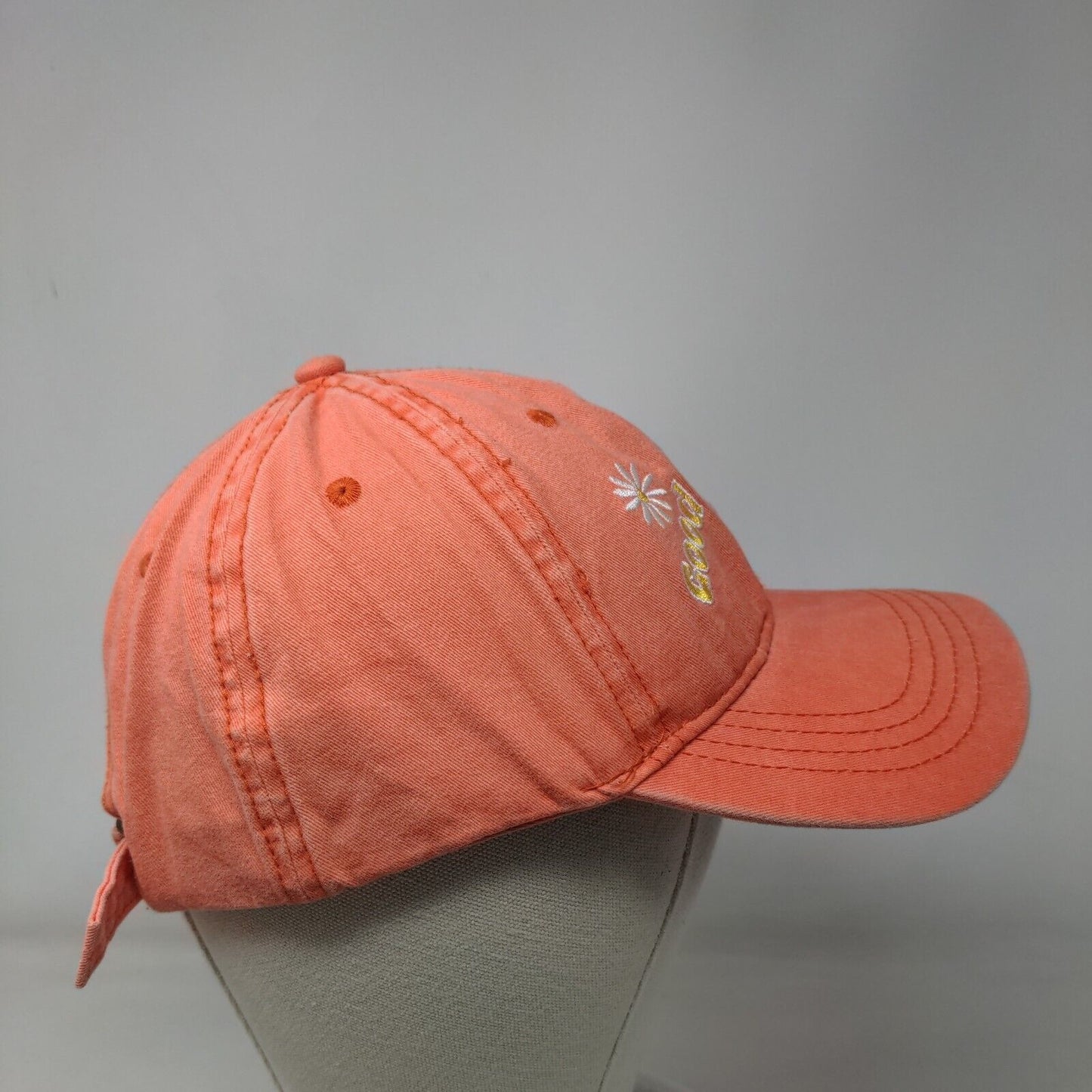 Good Vibes Club Slideback Hat Orange OSFM Adjustable Embroidered Floral Cotton