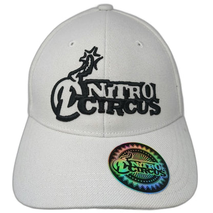 Nitro Circus Action Sports Baseball Cap White 7 5/8 Fitted Hat Bomb Logo Graphic