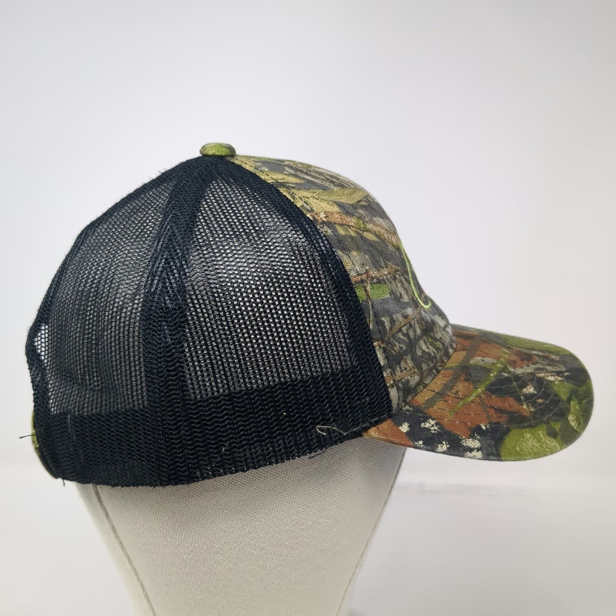 Mossy Oak Baseball Cap Green Black Camo One Size Mesh Back Strapback Hat Hunting