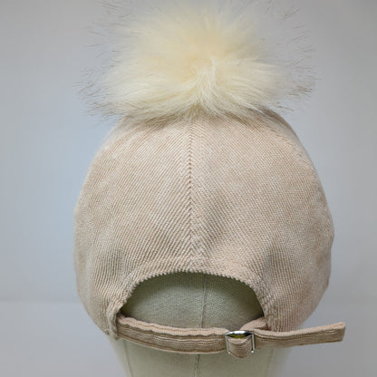 Unbranded Slideback Hat Brown One Size Adjustable Winter Faux Fur Pompom Blank