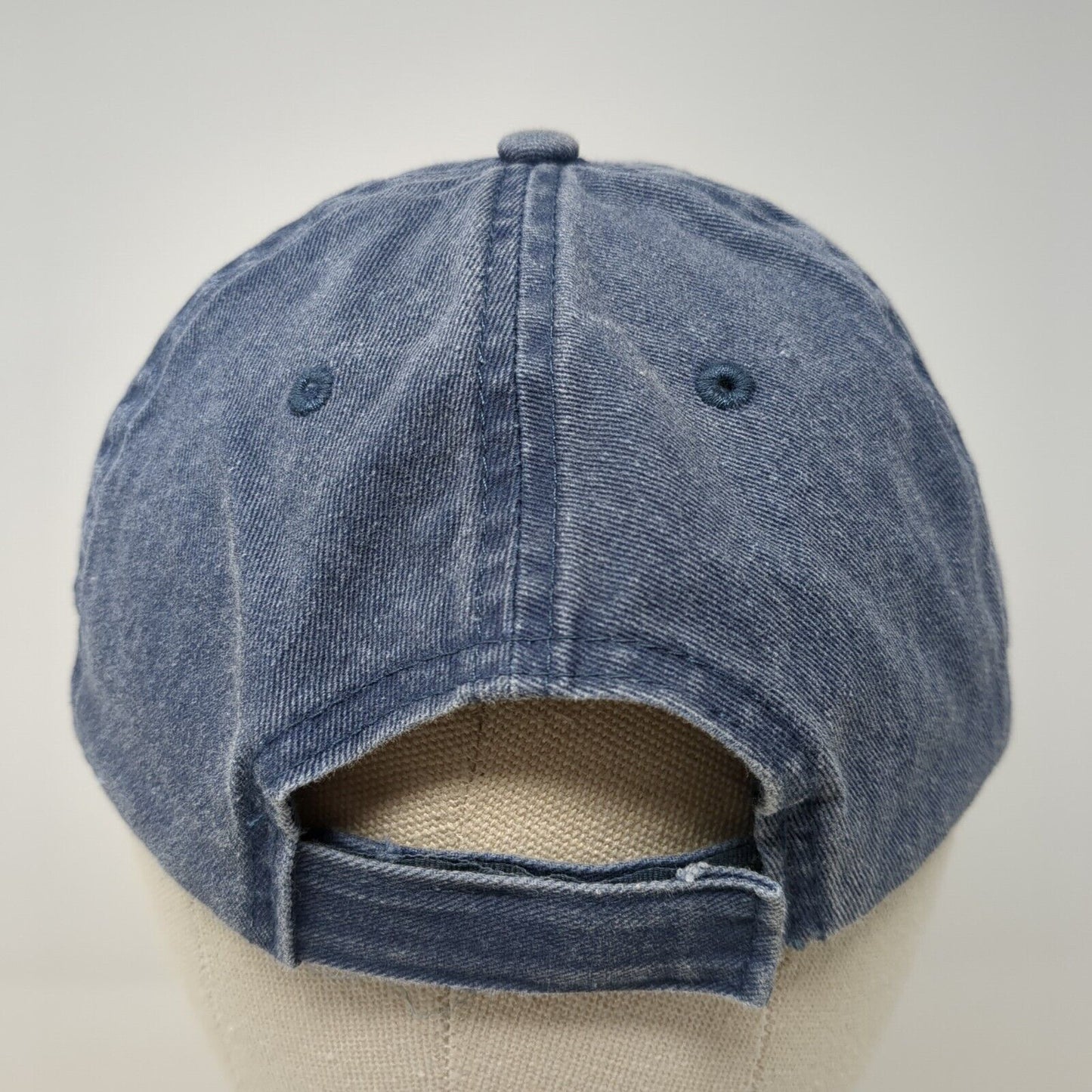 Unbranded Strapback Hat Blue OS Adjustable Vented Holes 6 Panel Denim Blank