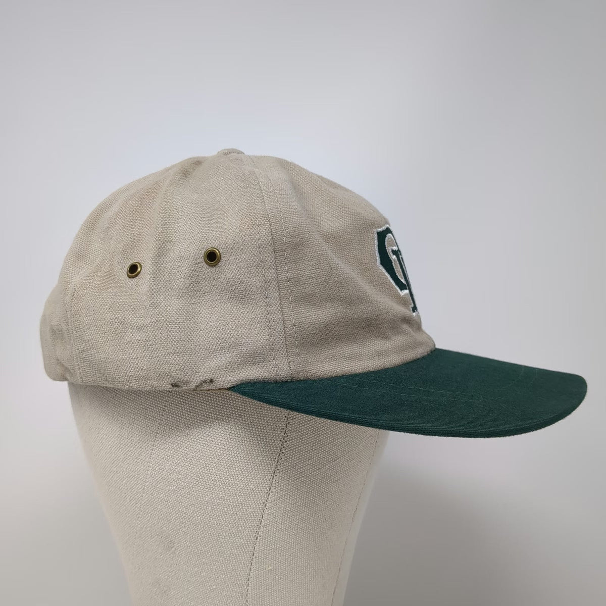 Ibis Headwear Snapback Hat Beige Green One Size Made in USA Two Tone LD Logo