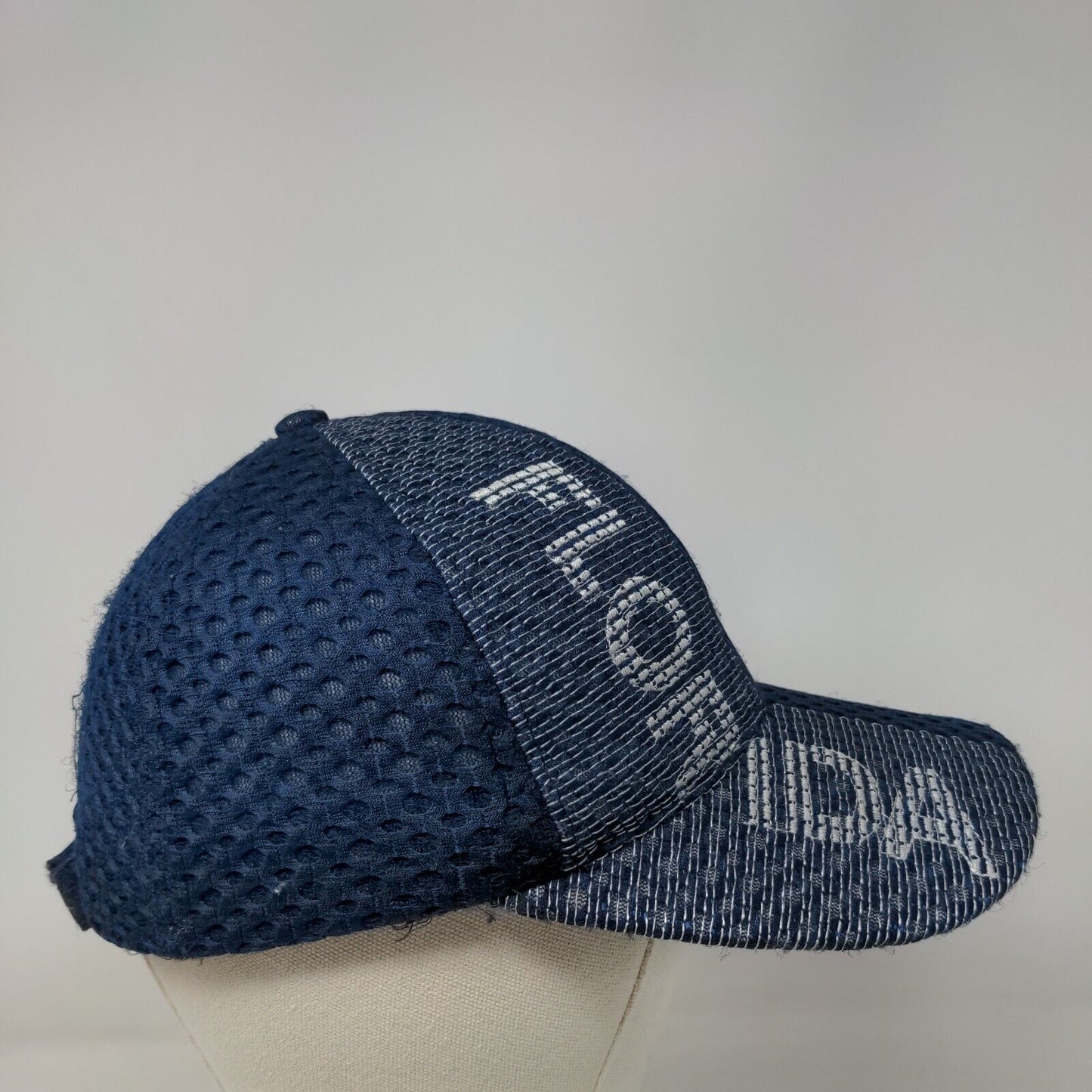 Florida Strapback Hat Blue One Size Adjustable Embroidered Textured Mesh