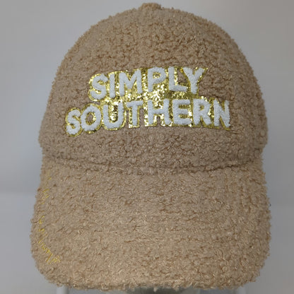 Simply Southern Baseball Cap Beige One Size Sherpa Fleece Glitter Slideback Hat
