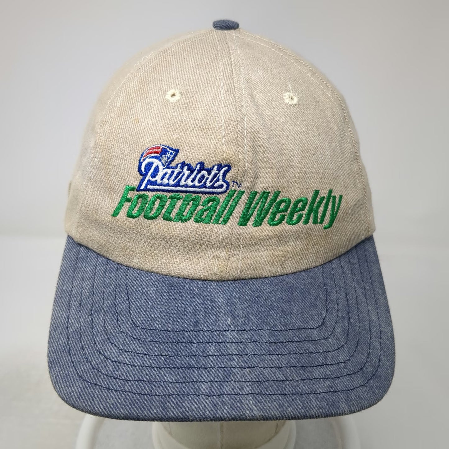 Twins Enterprise NFL Baseball Hat Beige Blue Patriots Football Weekly Vintage