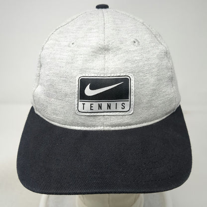 Nike Snapback Hat Gray Black OS Tennis Swoosh Cotton Patch Logo Brim Vintage