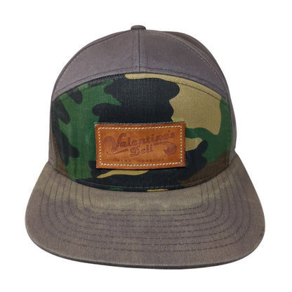 Valentine's Deli Slideback Hat Gray One Size Leather Strap Camo Trim