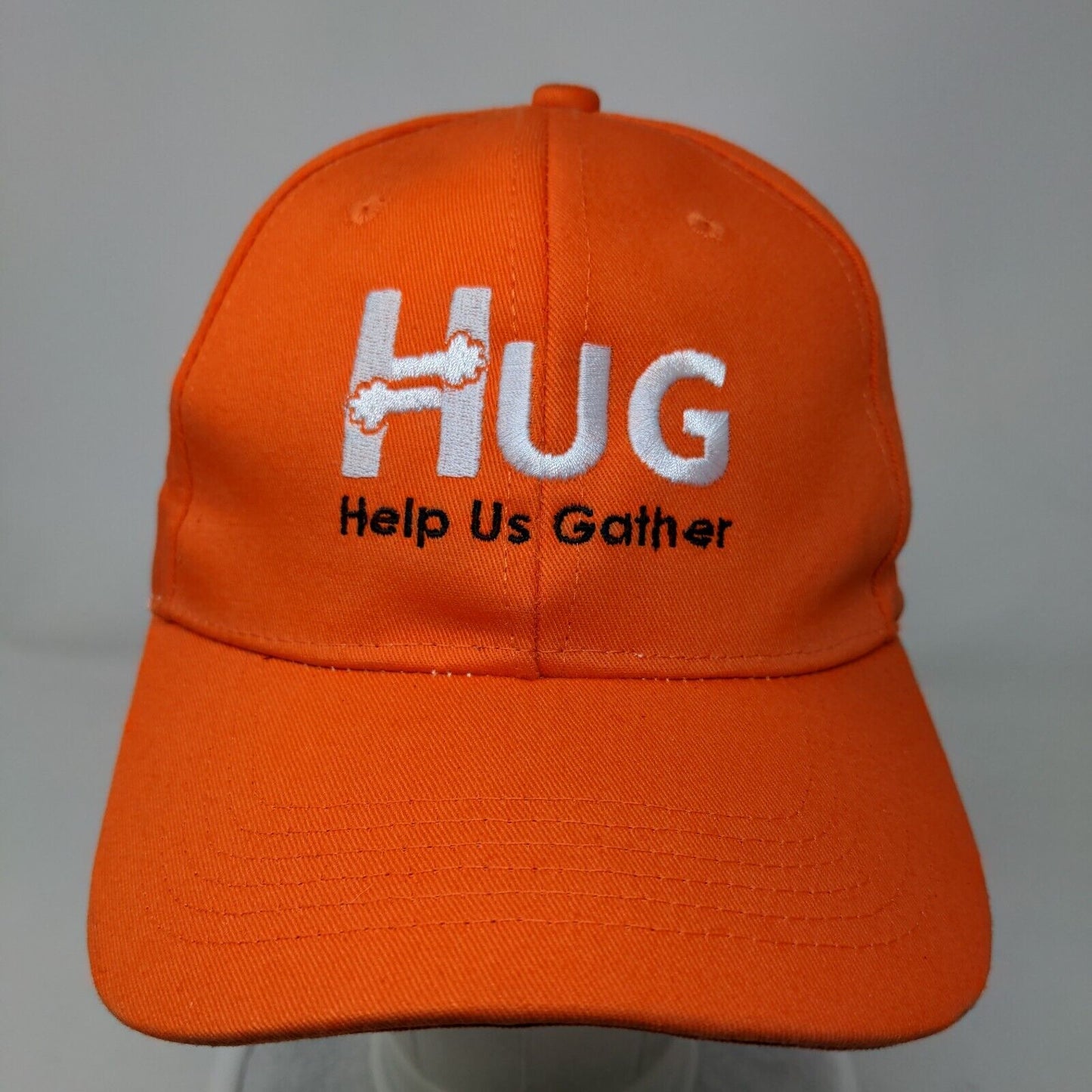 HUG Help Us Gather Slideback Hat Orange One Size Embroidered 6 Panel