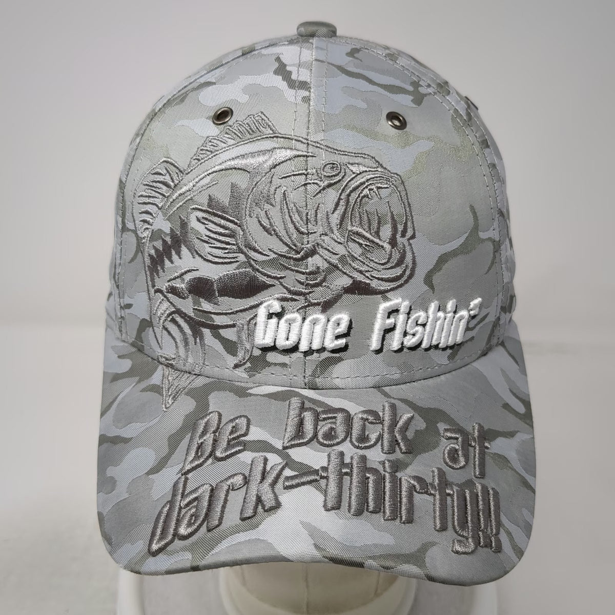 Black Eagle Gray Camo Gone Fishin Largemouth Bass One Size Baseball Cap Hat Fish