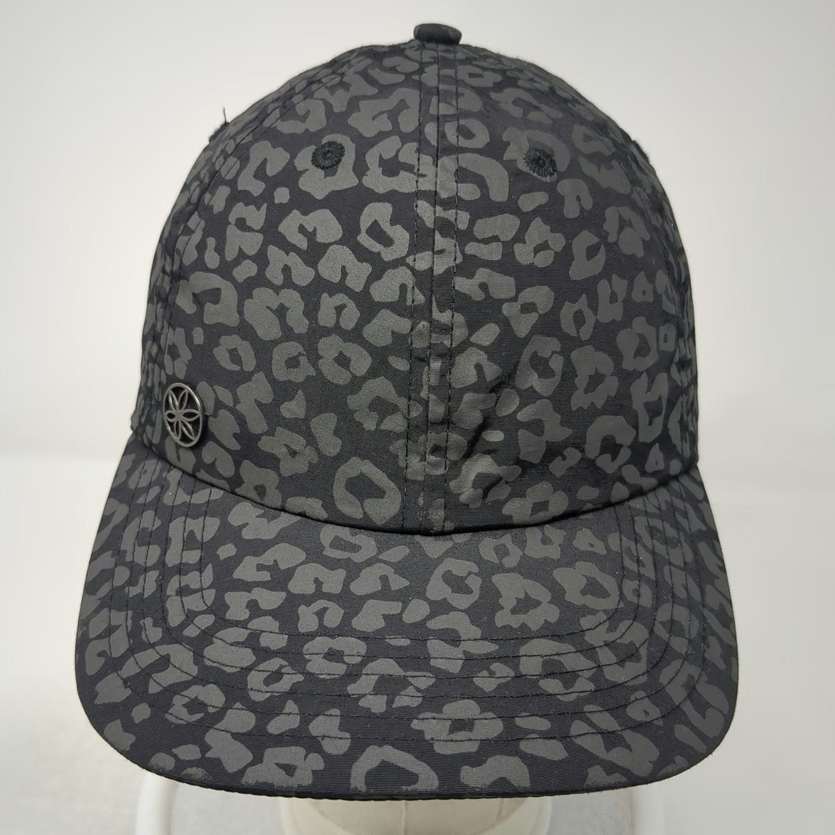 Athleta Baseball Cap Black Gray One Size Leopard Print Nylon Slideback Hat