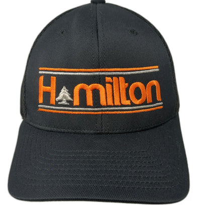 Flexfit Baseball Cap Black XL Hamilton Logo Mesh Back Embroidered Fitted Hat