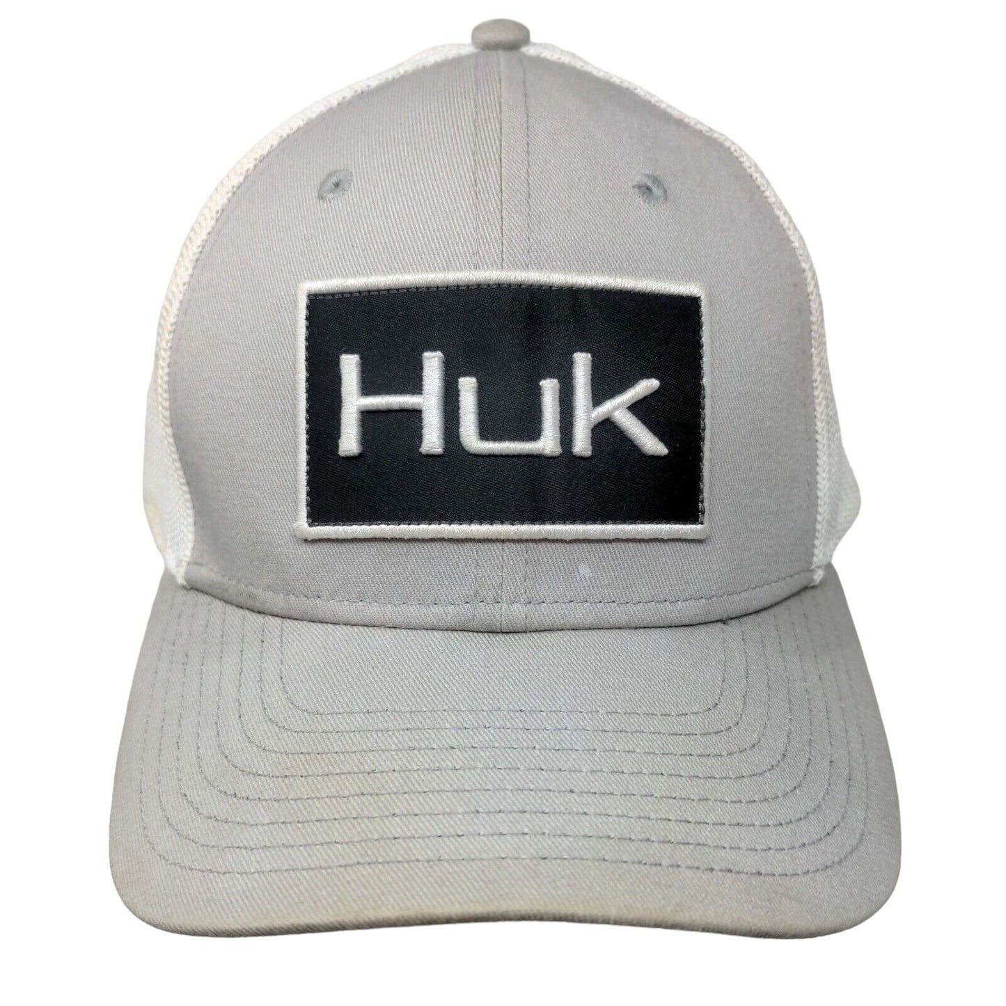 Huk Fitted Trucker Hat Gray L/XL Embroidered Breathable Mesh Back 6 Panel Fish