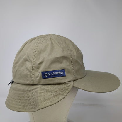 Columbia Baseball Cap Beige Blue L Neck Flap Fitted Made in USA Hat Vintage