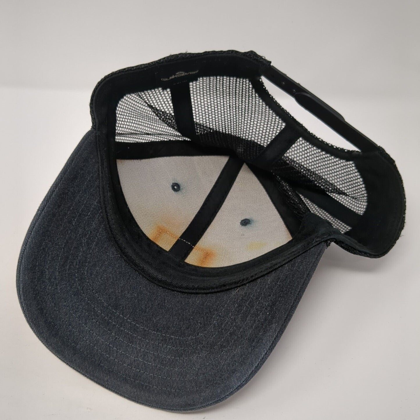 Quicksilver Leather Patch Logo Trucker Hat Gray One Size Mesh Back