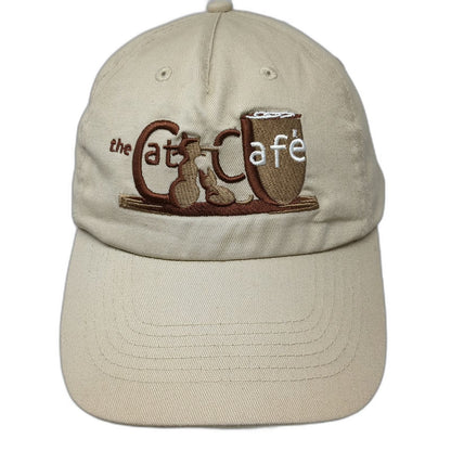 Hit Wear 5 Panel Beige One Size Cat Cafe Logo Embroidered Cotton Strapback Hat