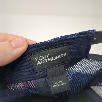 Port Authority Snapback Mesh Back Trucker Hat Blue One Size Embroidered