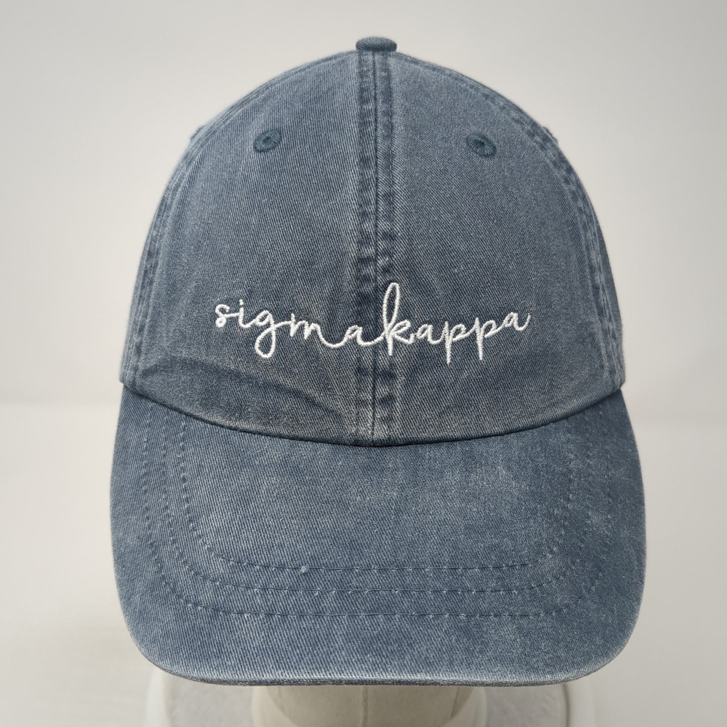 Sigma Kappa Slideback Hat Blue One Size Adjustable Leather Strap Adams