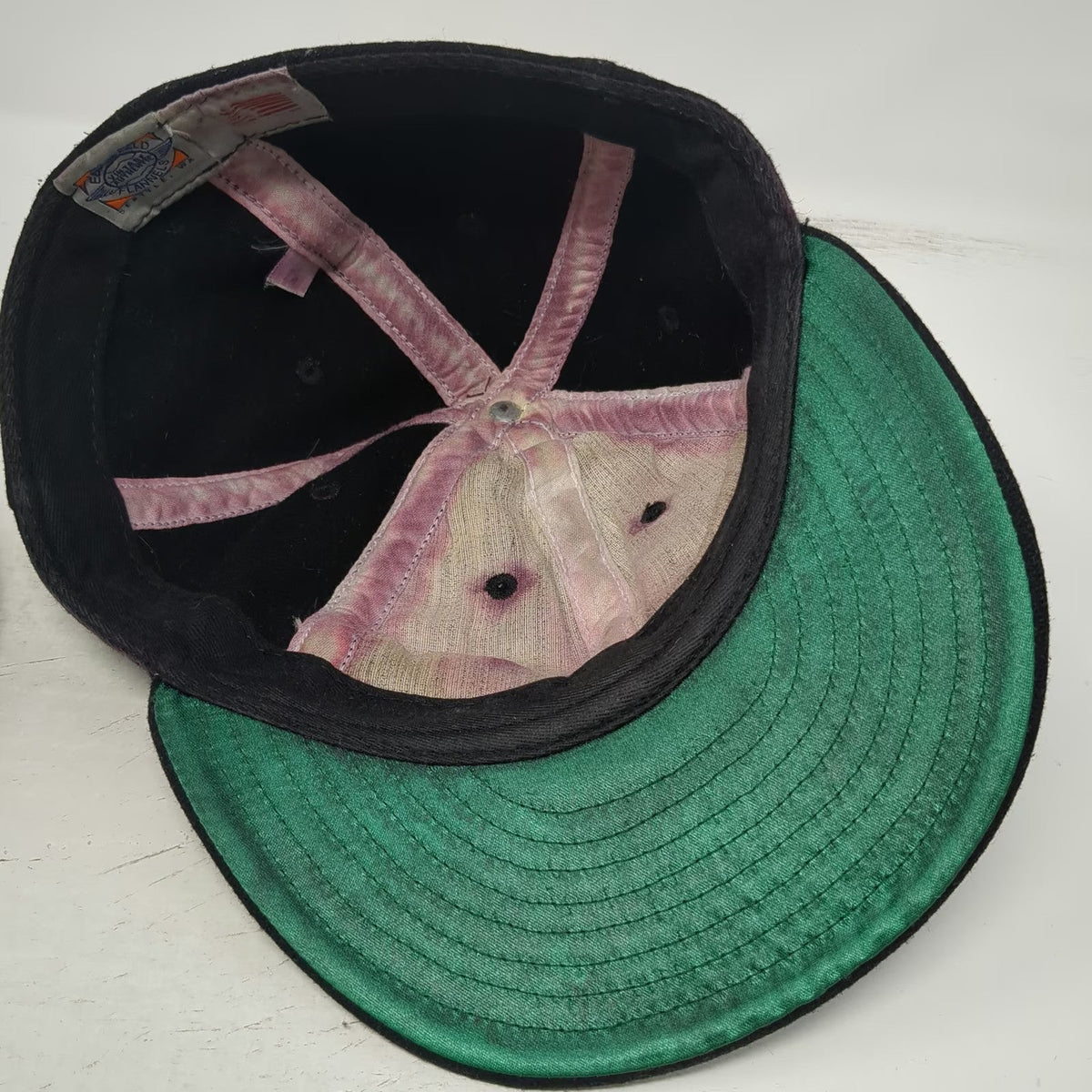 Ebbets Field Flannels Baseball Cap Black Wool Green Under Fitted Hat Vintage