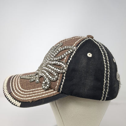 Olive & Pique Baseball Cap Hat Brown Black White OSFM Fleur De Lis Rhinestones