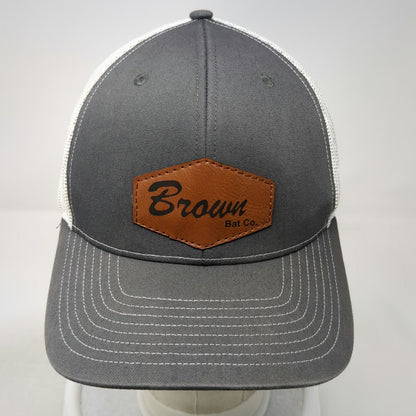 Richardson Trucker Hat Gray One Size Brown Bat Co. Leather Patch Mesh Snapback