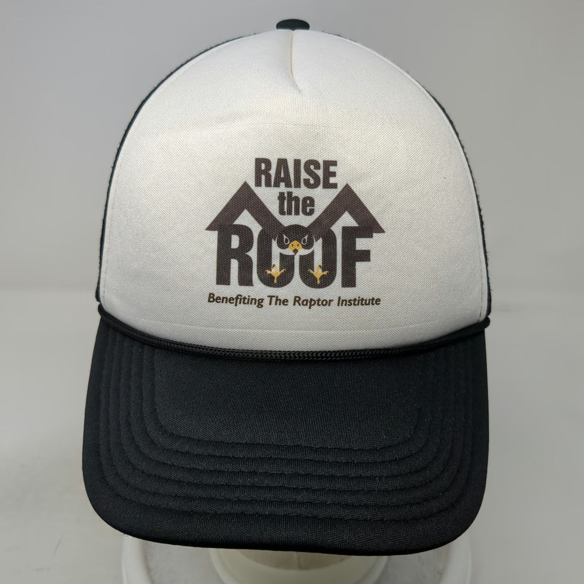 Raptor Institute Raise the Roof Black White Trucker Hat One Size Mesh Snapback