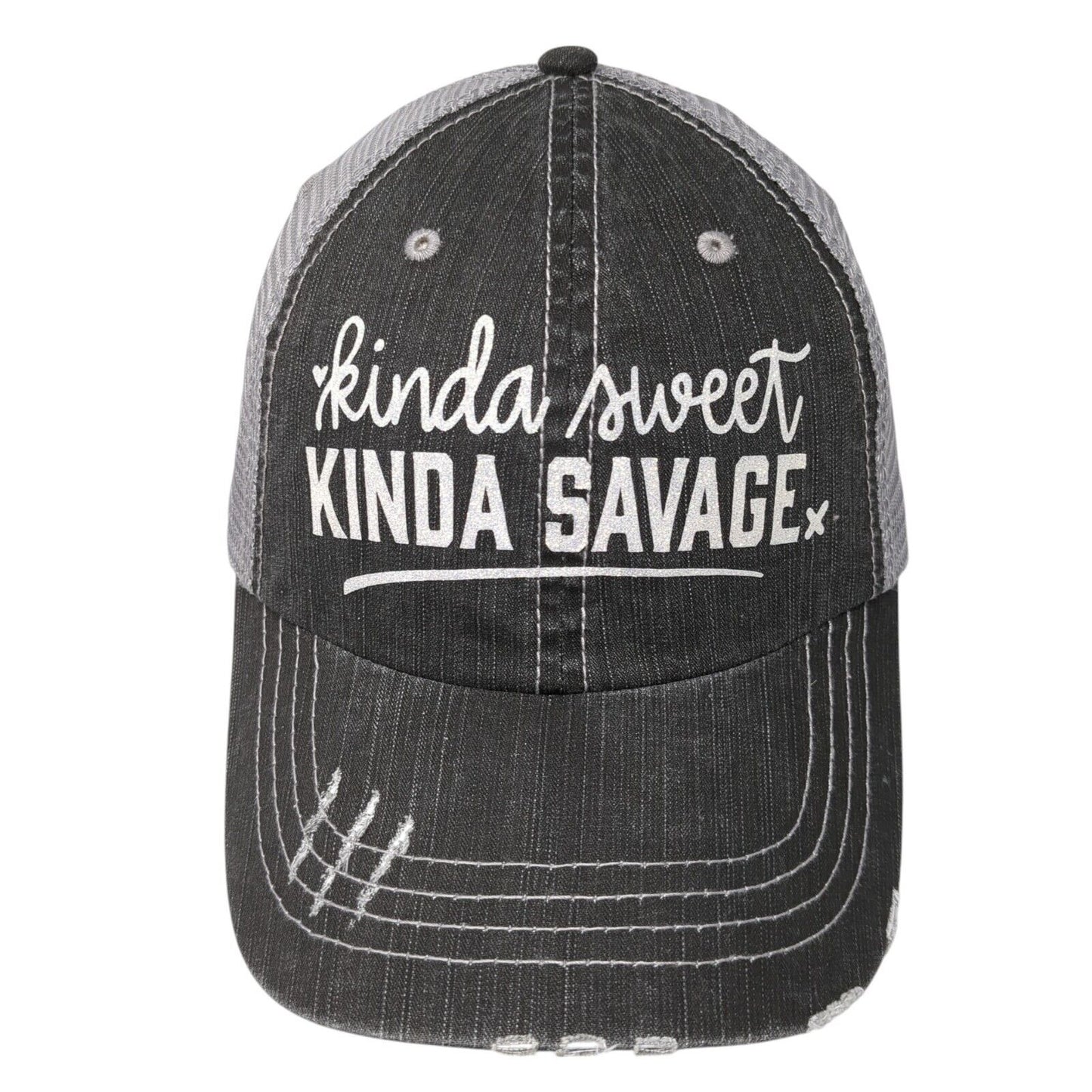 Kinda Sweet Kinda Savage Strapback Trucker Hat Gray One Size Mesh Back