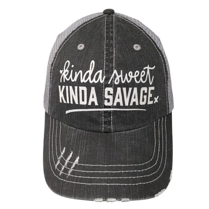 Kinda Sweet Kinda Savage Strapback Trucker Hat Gray One Size Mesh Back