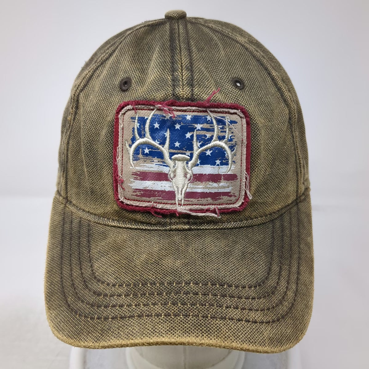Field & Stream Baseball Cap Brown OSFM American Flag Deer Antler Strapback Hat