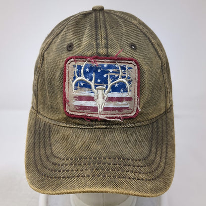 Field & Stream Baseball Cap Brown OSFM American Flag Deer Antler Strapback Hat