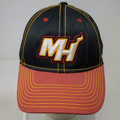 Adidas Miami Heat NBA Black Red Gold Hat Size M Contrast Stitching Stretch Fit