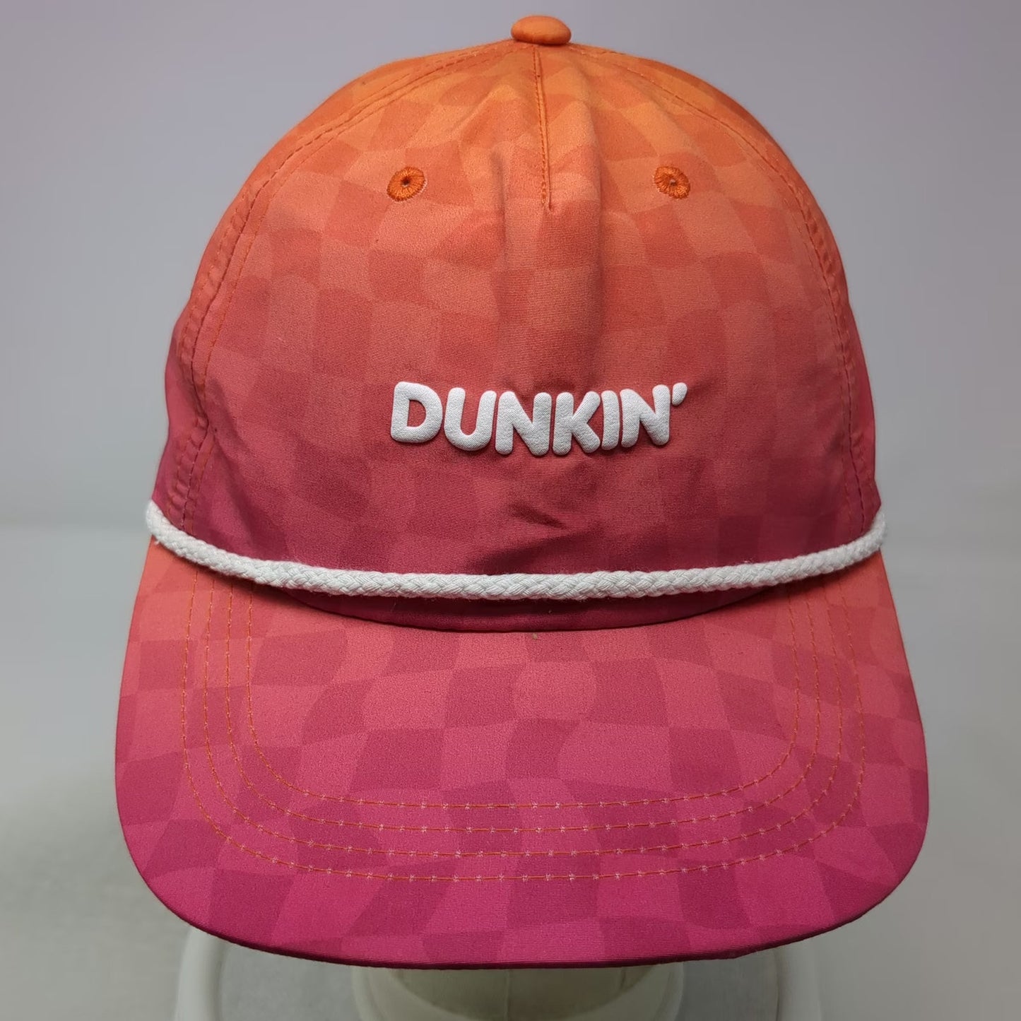 Dunkin' 5 Panel Orange Pink White Hat One Size Rope Checkerboard Snapback