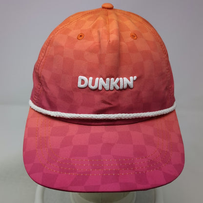 Dunkin' 5 Panel Orange Pink White Hat One Size Rope Checkerboard Snapback