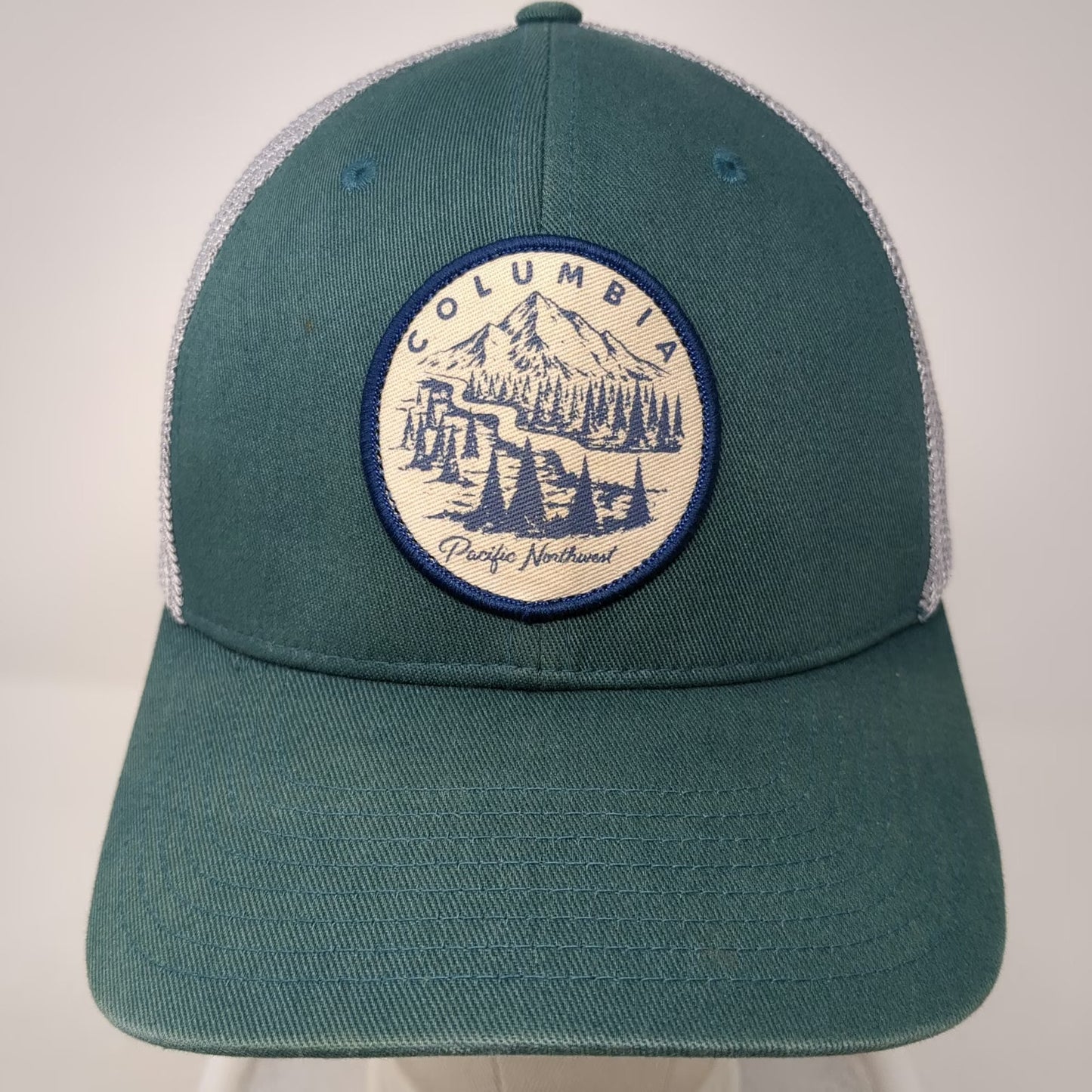Columbia Baseball Cap Green XL Fitted Mesh Pacific Northwest Mountain Hat