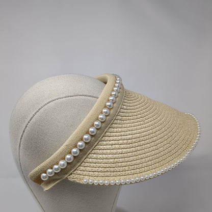 Papillon Clip On Sun Visor Hat Tan One Size Solid Pearl Embellished