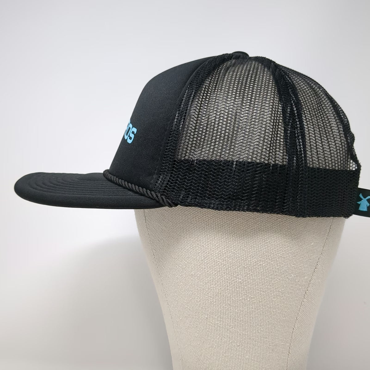Dutch Bros 5 Panel Black One Size Mesh Back Rope Hat Windmill Logo Slideback